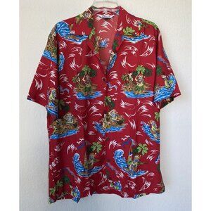Alvish Hawaiian Shirt Large Enjoy Life Santa Palm Trees Christmas Red
